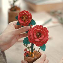 Robotime Rowood DIY Red Camellia 3D Wooden Flower Puzzle