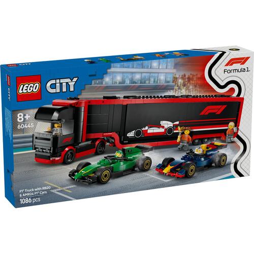 LEGO City F1 Truck with RB20 & AMR24 F1 Cars 60445