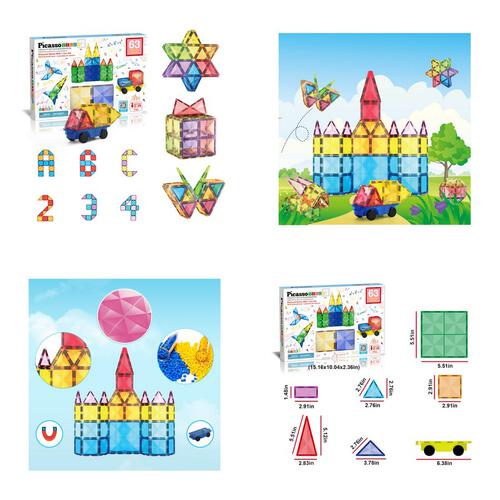 Picasso Tiles 63pcs Magnetic Tiles in Blister with car base
