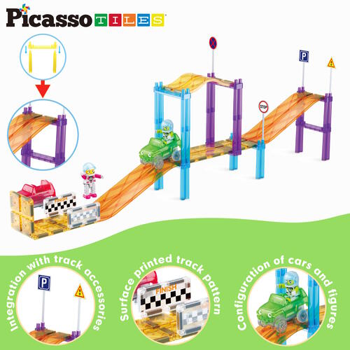 Picasso Tiles 45pcs Magnetic Tiles Race Track Set