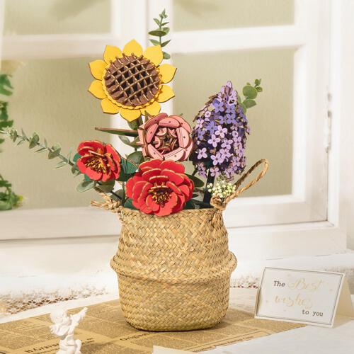 Robotime Rowood DIY Wooden Flower Bouquet 3D Wooden Flower Puzzle
