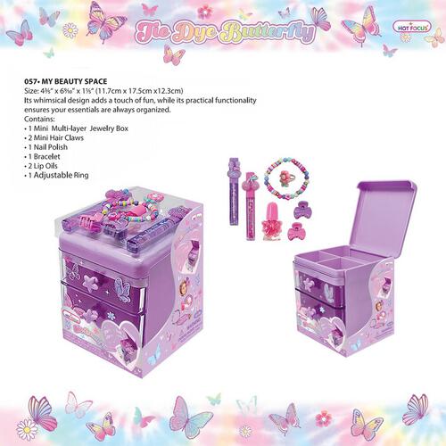 Hot Focus My Beauty Space Tie Dye Butterfly Beauty Kit Washable Non-Toxic Makeup Toy Set