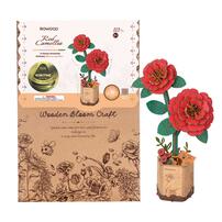 Robotime Rowood DIY Red Camellia 3D Wooden Flower Puzzle