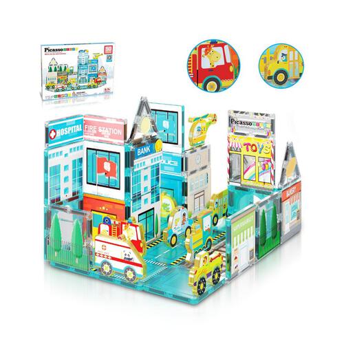 Picasso Tiles 50pcs Metro City Set with 8 Vehicles