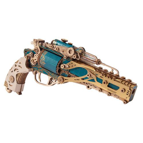 HowCat Steampunk Revolver Blue DIY 3D Wooden & Paper Puzzle