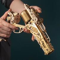 HowCat Steampunk Revolver Gold DIY 3D Wooden & Paper Puzzle