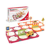Picasso Tiles 60pcs Race Car Track Builder Playset with School Bus